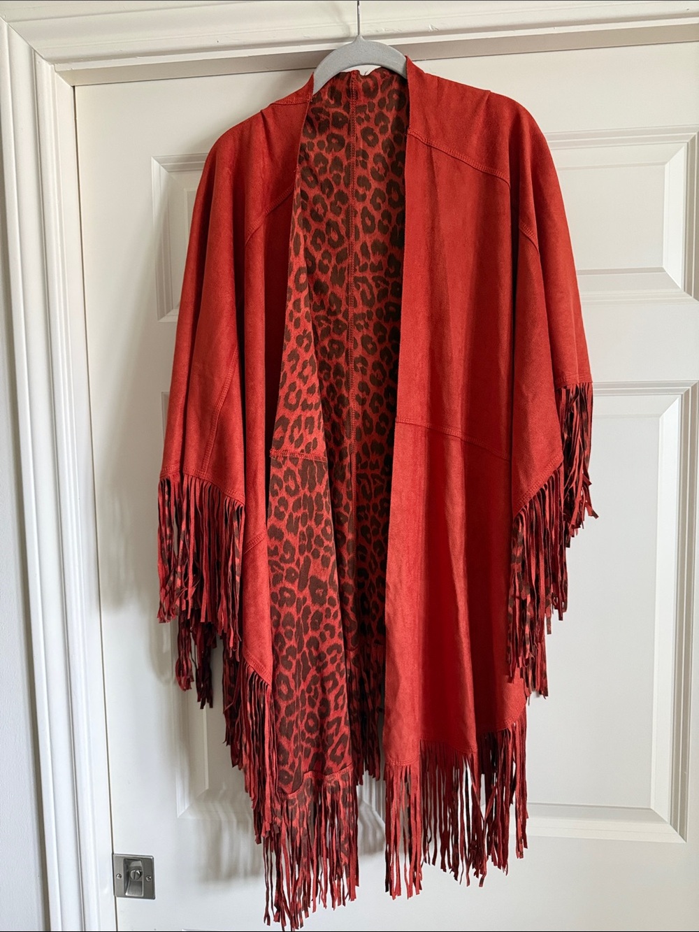 Unbranded Rust/brown
 Fringe Shawl Wrap with Leopard Print Lining OS
